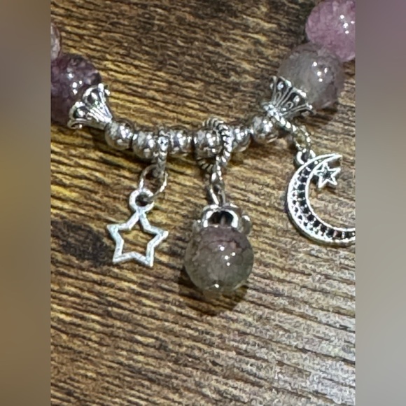 Pink and Silver Beaded Charm Bracelet - Picture 2 of 3